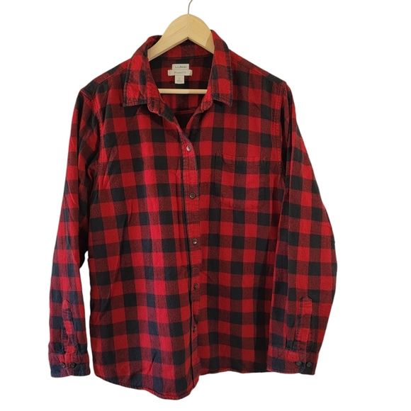 L.L.Bean Relaxed Fit Women's Red Black Plaid Button-Up Shacket XL Fall Holidays - Picture 1 of 11